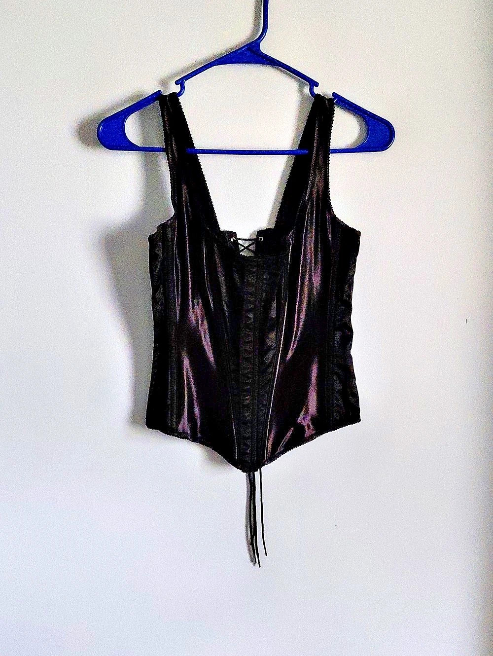 Victoria's Secret Black Satin Lace-Up Camisole Corset Whimsygoth Witchy Medium
